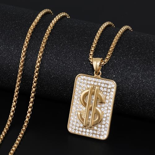 Stainless Steel Gothic Y2K Punk Rock Emo Biker Pendant Necklace | Cosplay Vintage Viking Alt Edgy Fashion Charm Necklace Jewelry for Men Women Active Daily Wear - style: Dollar Rhinestone