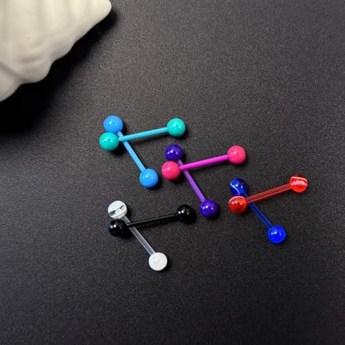Acrylic Tongue Barbells Rings Candy Color Tongue Piercing Jewelry | 14G Plastic Nipple Ring Colorful Tongue Bars for Women Men - style: Classic