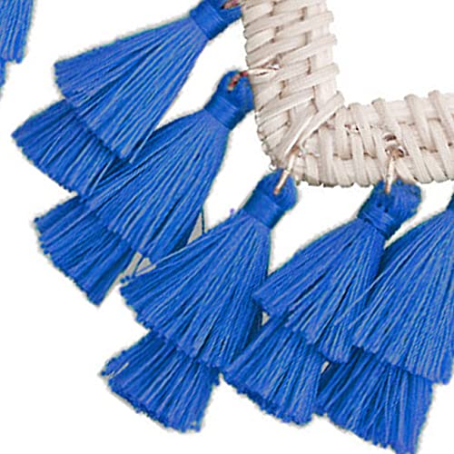 Bohemia Tassel Earrings Statement Handmade Dangle Ethnic Fringe Earrings Bamboo Weaving Geometric Square Sector Gifts for Women - color: H dark blue