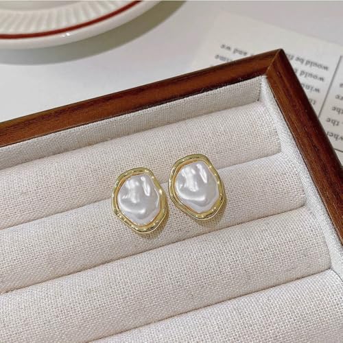 MYANAIL Irregular Pearl Earrings Necklace Set for Women Baroque Pendant Necklace Stud Earrings Simple Classic Jewelry Set