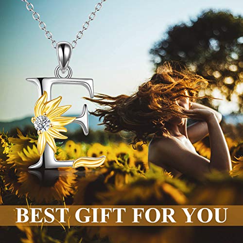 POPLYKE Initial Sunflower Necklace for Women 925 Sterling Sliver Sunflower Pendant Necklace Letter Initial Pendant Chain - style: Sunflower E