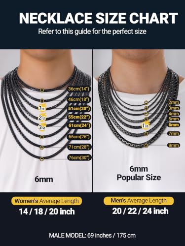 PROSTEEL Stainless Steel Flat Box Link Chain Necklace for Men | Silver/Black/18K Gold Plated,2/3/4/5/6/7/8mm Width Chain with Strong Lobster Clasp/Waterproof Men Women Jewelry with Gift Box - size: 28 inch(71cm), style: 2mm-Cool Black