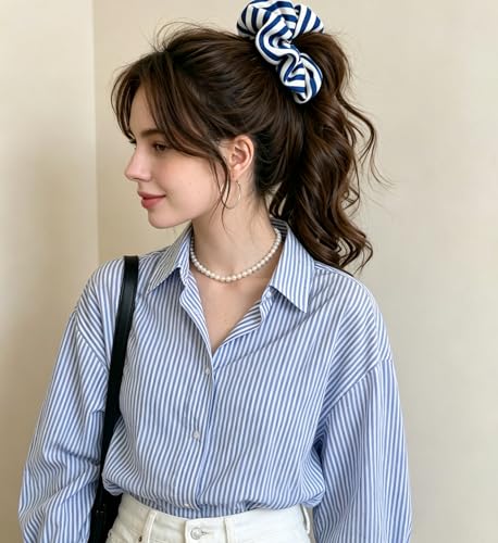 4pcs Women Girls Large satin Stripe Scrunchies XL Silky Jumbo Scrunchie for Thick long Hair Oversized Giant Scrunchy Hair Ties Sripe