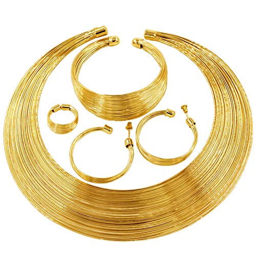 Fashion Crystal Jewelry Set Gold Plated Jewelry Weddings Dubai Gold Necklace Earrings Set Gift - color: 24K Multi-layer