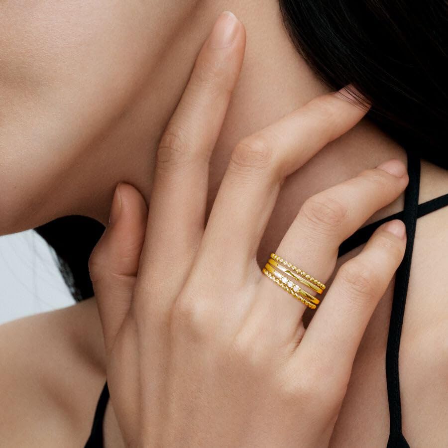 WEDDINEN 4PC Gold Rings for Women, S925 Sterling Silver 14k Gold Filled Plated Stackable Thin Thumb Ring Set Cubic Zirconia Dainty Stack Gold Knuckle Rings Set Size 6-10 - color: Gold, size: 5
