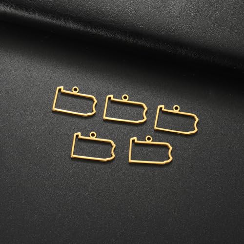 kkjoy 5Pcs Hollow Continents Maps of USA Pendant Charms for Jewelry Making and Crafting, Stainless Steel Mini Charm Craft Supplies Accessories for DIY Bracelet Necklace Earrings - color: Hollow Pennsylvania Map - Gold