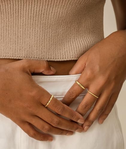 KAERUN Stackable Gold Rings for Women Non Tarnish Dainty 14K Gold Plated Stacking Rings Cubic Zirconia Thumb Ring Set Trendy Statement Wedding Bands Promise Engagement Rings for Women Size 6-10 - style: stack-B