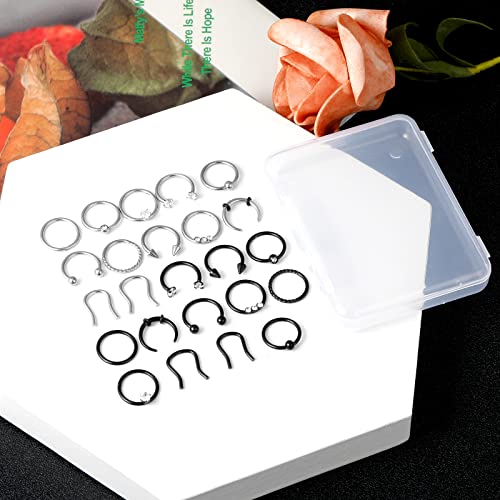 ONESING 20-30 Pcs Septum Rings 16G Septum Jewelry - Surgical Steel Piercings Horseshoe Helix Daith Smiley Tragus Lip Rings Nose Hoop Hinged Seamless Piercing Jewelry for Women Men - color: Color-A-16G-10mm