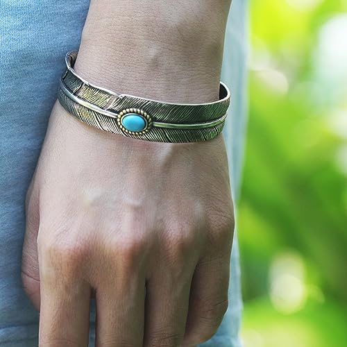 Innocence S925 Silver-Plated Antique Wide Feather Cuff Bracelet For Men Women Adjustable Retro Twisted Feathers Bracelets Gift Jewelry - color: Feather C