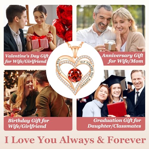CDE Engraved Forever Love Heart Birthstone Necklace Jewelry Gifts for Women | Hypoallergenic,Nickel-Free & Lead-Free,3 x 3 mm 5A CZ Heart Pendant,Anniversary Christmas Birthday Gift for Girlfriend Wife - color: 01/07-Jan/July, style: Rose Gold Plated