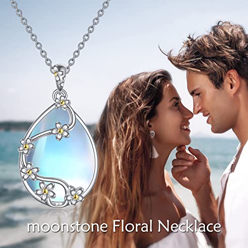 YAFEINI 925 Sterling Silver Moonstone Necklace Filigree Teardrop Pendant Necklace Jewelry for Women Girls - color: H-Moonstone flower necklace