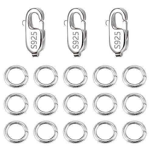 925 Sterling Silver Jewelry Making Lobster Clasps with Open Jump Rings Set | Small Spring Italian Clasps Lobster Claw Jump Rings Necklace Chains Connect Link Repair kit Supplies 925 Jewelry Findings - color: 23PcsB