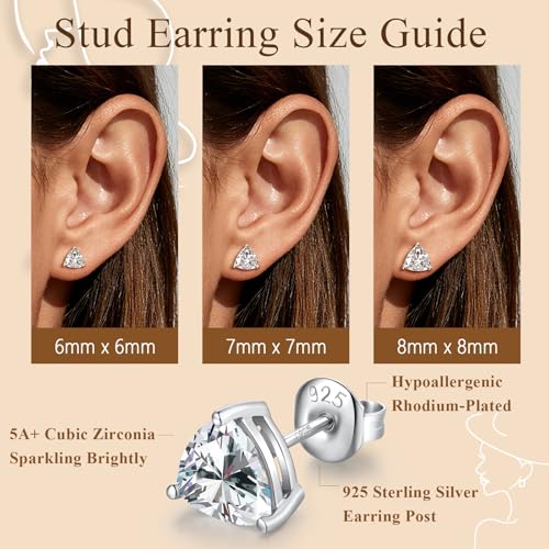 Brilliant Heart-cut/Oval-cut/Trillion-cut/Cushion-cut/Emerald-cut/Marquise-cut Stud, 925 Sterling Silver Cubic Zirconia Stud Earrings for Women Men - style: K-Triangle cut-silver