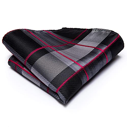 Hi-Tie Men 63inches Tie Set Extra Long Necktie Paisley Tie Pocket Suqare Cufflinks Big and Tall Men Tie - color: Black Red