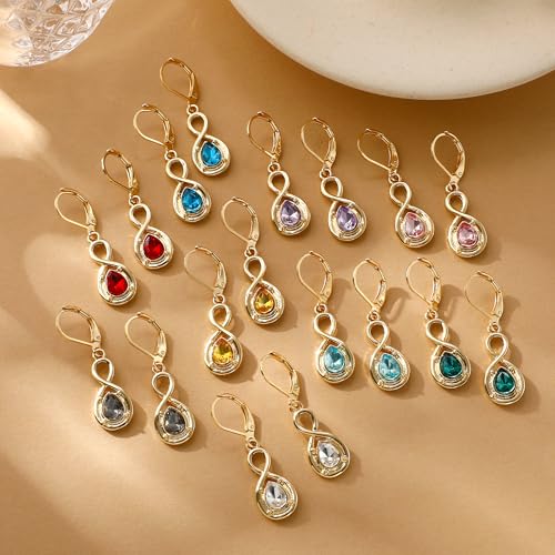 Multicolor Crystal Dangle Studs Earrings Set for Women 925 Silver Hypoallergenic Dangle Earrings Leverback Drop Earring Fashion Cubic Zirconia Leverback Stud Earring Sets Trendy Cubic Zirconia Jewelry Gifts for Women - style: 12-2G