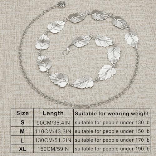 Metal Waist Chain Body Jewelry Link Belt for Women Girls - color: Silver 2, size: M: 43.3 in (110 cm)