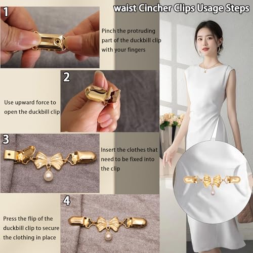 2 PCS Waist Cincher Clips Dress Clips Back Cinch for Shawl Cardigan Sweater Clothes Shirt Tightener Clip(Silvery Golden) - color: Color B
