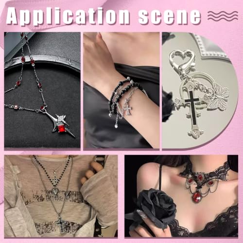 PH PandaHall 56pcs 2 Colors Alloy Enamel Gothic Charms Pendants Bulk Black Skull Cross Beads Goth Halloween Charms for DIY Jewelry Making Alternative Aesthetic Keychain Bracelet Craft Projects