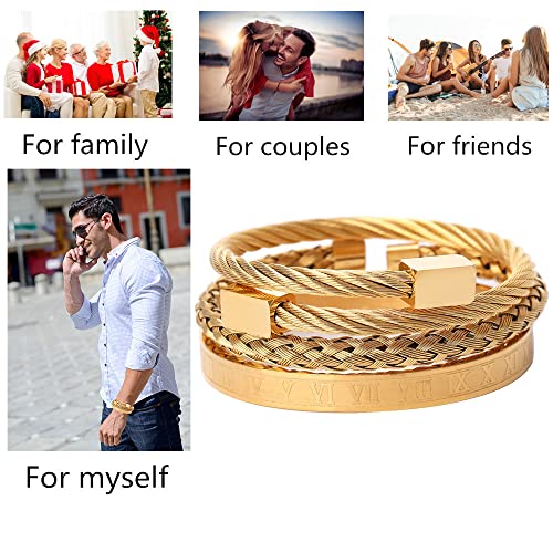 Mens Bracelet Beaded Bracelets Micro Pave Zircon Bracelets for Men Women Bracelets for Men Stainless Steel Cuff Bangle - color: D-gold