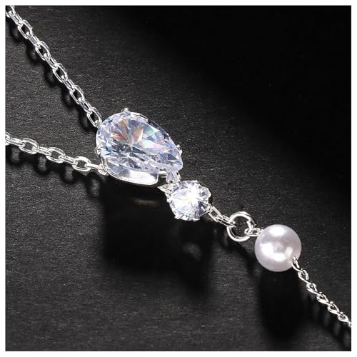 Rhinestone Back Necklace for Backless Dress - Bridal Wedding Pearl Backdrop Jewelry Crystal Long Body Chain Simple Waist Chain for Women - style: Silver