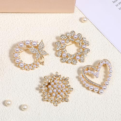 4pcs Brooches and Pins for Women, Flower Brooch, Crystal Pearl Brooch, for Women Fashion Accessories - style: Heart