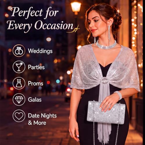 Tiamon 5 Pcs Rhinestone Jewelry Sets Shawls and Wraps Formal Clutch Purses for Women Evening Dresses Weddings Engagement - style: Noble