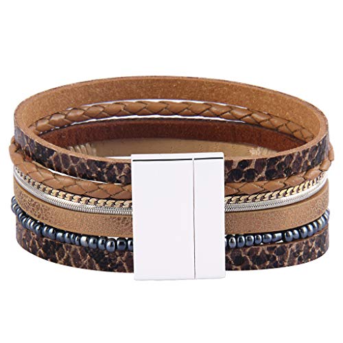 GelConnie Womens Leather Cuff Bracelet Feather Multi Strand Bracelet Wrap Bracelet Turquoise Boho Bangle Braided Leather Wristbands Bohemian Jewelry Gifts for Women Wife Sister - color: Turquoise Feather Cuff Bracelet-Brown