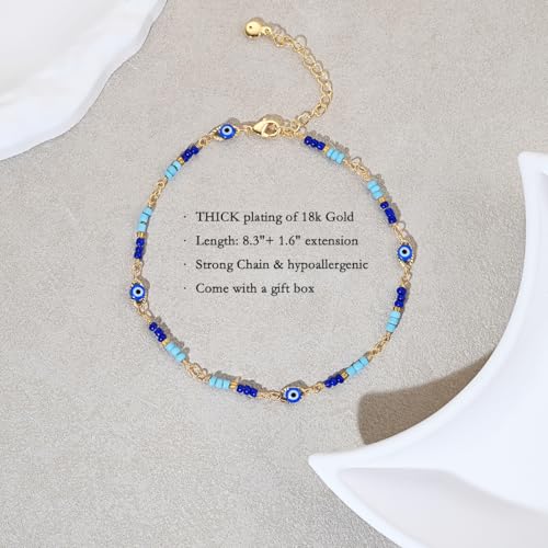 Ankle Bracelets for Women 18K Gold Plated Anklets for Women Waterproof Dainty Gold Ankle Bracelets with Evil Eye,Pearls,Beads,Chain Boho Everyday Anklet Beach Summer Jewelry Gift - color: Gold-6
