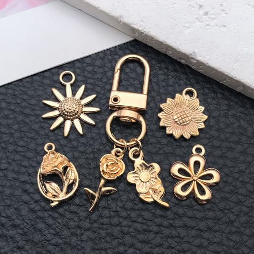 WOCRAFT 60pcs KC Gold Flowers Charms Bracelet Charms for Jewelry Making Sets DIY Necklace Bracelet Keychain Crafting Charms Kit Craft Supplies (SN878) - color: KC Gold, size: Flowers Charms