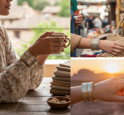 Touchstone Indian Bollywood Handcrafted Slip In Easy To Wear Stylish Wrist Enhancer Designer Broad Jewelry Cuff Bracelet For Women and Men. - style: Braided two tone 1