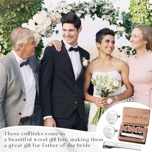 Colingmill Father of the Bride Gift Dad of the Bridegroom Cufflinks Tie Clip Set with Engraved Wood Gift Box for Dad - style: Father of the Bride, Always