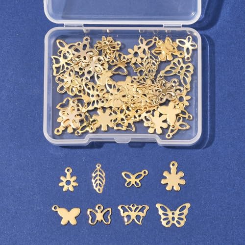 8-64Pcs Silver Goldern Color Heart Pendants Charms 10 Styles Heart Stainless Steel Metal Charms for Jewelry Making Crafting Necklaces Bracelets Earrings Keychains Birthday Gift - color: Golden 3 Shapes-60 pcs