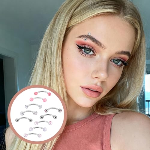 10PCS Eyebrow Piercing, 18G Snake Eyes Piercing Jewelry Tongue, Curved Barbell Eyebrow Rings, for Piercings on The Earlobe, Eyebrows, Lip and Tongue.