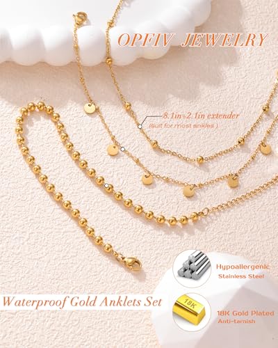 2/3 PCS Gold Anklets for Women Waterproof Boho Starfish, Seashell, Heart & Butterfly Charms Ankle Bracelets Non Tarnish Adjustable Layered Cuban Beaded Foot Chain Beach Jewelry for Summer Vacations - color: Gold Set 4