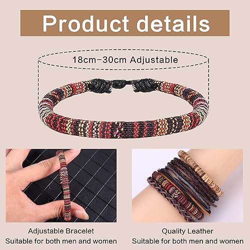 30PCS Braided Leather Bracelets for Men Women Wrap Wood Beads Bracelet Woven Ethnic Tribal Rope Wristbands Bracelets Set Adjustable - style: B:30PCS Style B