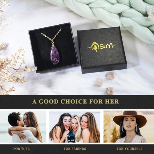 Suyi Stone Necklace for Women Teardrop Colorful Pendant Necklaces - color: Purple Gold