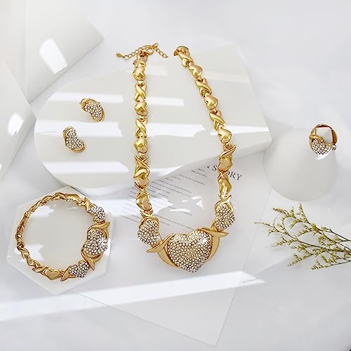 Woman Jewelry Sets Gold Jewelry Sets XOXO Women's Gold Jewelry Fashion Jewelry Necklaces Earrings Woman Accessories Bracelets Jewelry Gifts Love Necklaces - color: X0023-Gold