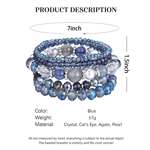 Noessla Beaded Boho Stretch Bracelet Colorful Stackable Crystal Beads Bracelets Trendy Costume Jewelry Mothers Day Gifts for Women - color: 21-Blue