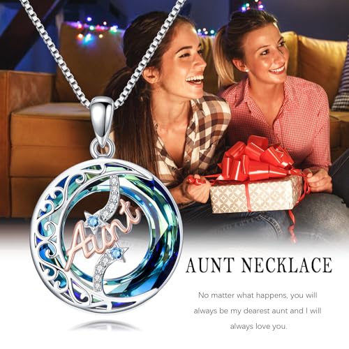 925 Sterling Silver Necklace Gifts for Women Crystal/Opal Jewelry Pendant Christmas Birthday Gift - style: Crystal-Aunt