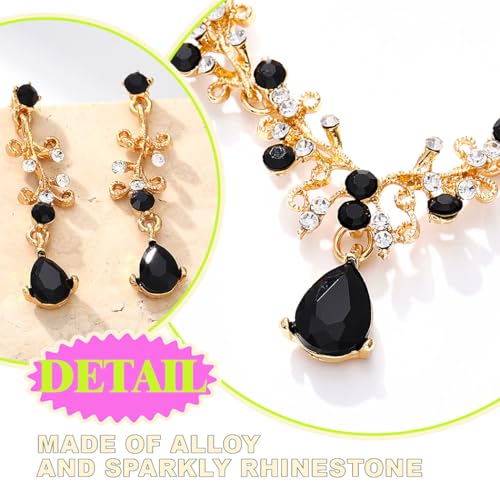 JAKAWIN Bride Silver Bridal Necklace Earrings Set Rhinestone Wedding Jewelry Set Formal Crystal Necklace for Women (3 Black)