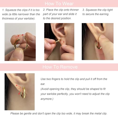 2 Pairs Clip On Hoop Earrings for Women 14K Gold Plated Non Pierced Small Clip On Huggie Hoops Adjustable No Piercing Fake Earrings