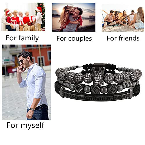 Mens Bracelet Beaded Bracelets Micro Pave Zircon Bracelets for Men Women Bracelets for Men Stainless Steel Cuff Bangle - color: H-black