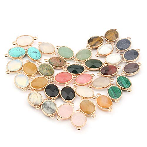 10Pcs Natural Egg Shape Section Agate Pendant Links Gemstone Charm Connectors Golden Plated for Necklace Bracelet Jewelry Making - color: Grey Agate