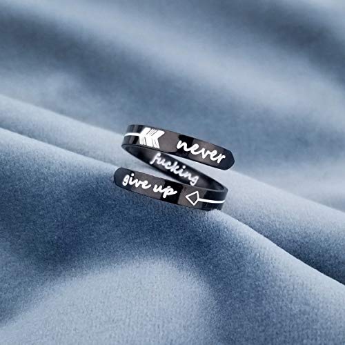Opening Black Keep Going ring Stainless Steel Adjustable Never give up Jewelry Inspirational Opening Stacking Cute Hiphop Band - style: Never give up