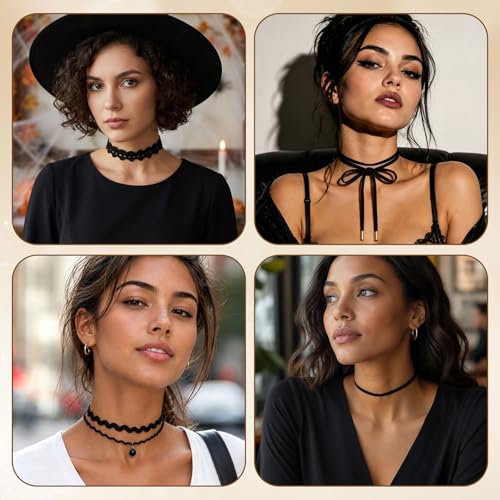 22 Pcs Velvet Choker Necklaces for Women Adjustable Black Choker Necklaces Set Classic Gothic Tattoo Lace Chokers for Christmas Party Cosplay Birthday Gifts