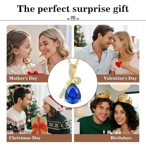 Infinity Birthstone Necklace for Women, Gold Plated Teardrop Cubic Zirconia Pendant, Created Gemstone Twist Necklace for Birthday, Her, Mom, Friend - color: Sapphire-blue-Sept.