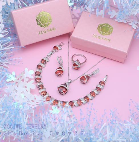 Wedding Jewelry Set for Women Gem Necklace Earrings Bracelet Luxury Jewelry Set Birthday Valentine's Day Mother's Day Christmas Prom Jewelry Gift - color: ZXSD-Garnet