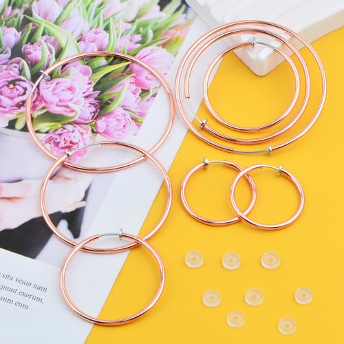 4 Pairs Clip On Hoop Earrings Brass Circle Fake Hoop Spring Earring Clips and 4 Pairs Anti-Pain Earring Pads for Women Non-Pierced Ears, 4 Sizes - color: Gold