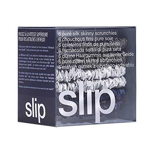 slip Skinnies The Midnight Collection | Pure Silk Skinny Scrunchies Set | 100% Mulberry Silk, Anti-Crease, Ultra Soft, Gentle on Hair, Prevents Breakage | Set of 6, Stylish & Durable - color: Navy, Charcoal, Silver