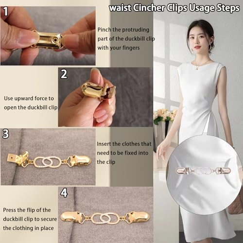 2 PCS Waist Cincher Clips Dress Clips Back Cinch for Shawl Cardigan Sweater Clothes Shirt Tightener Clip(Silvery Golden) - color: Color R2